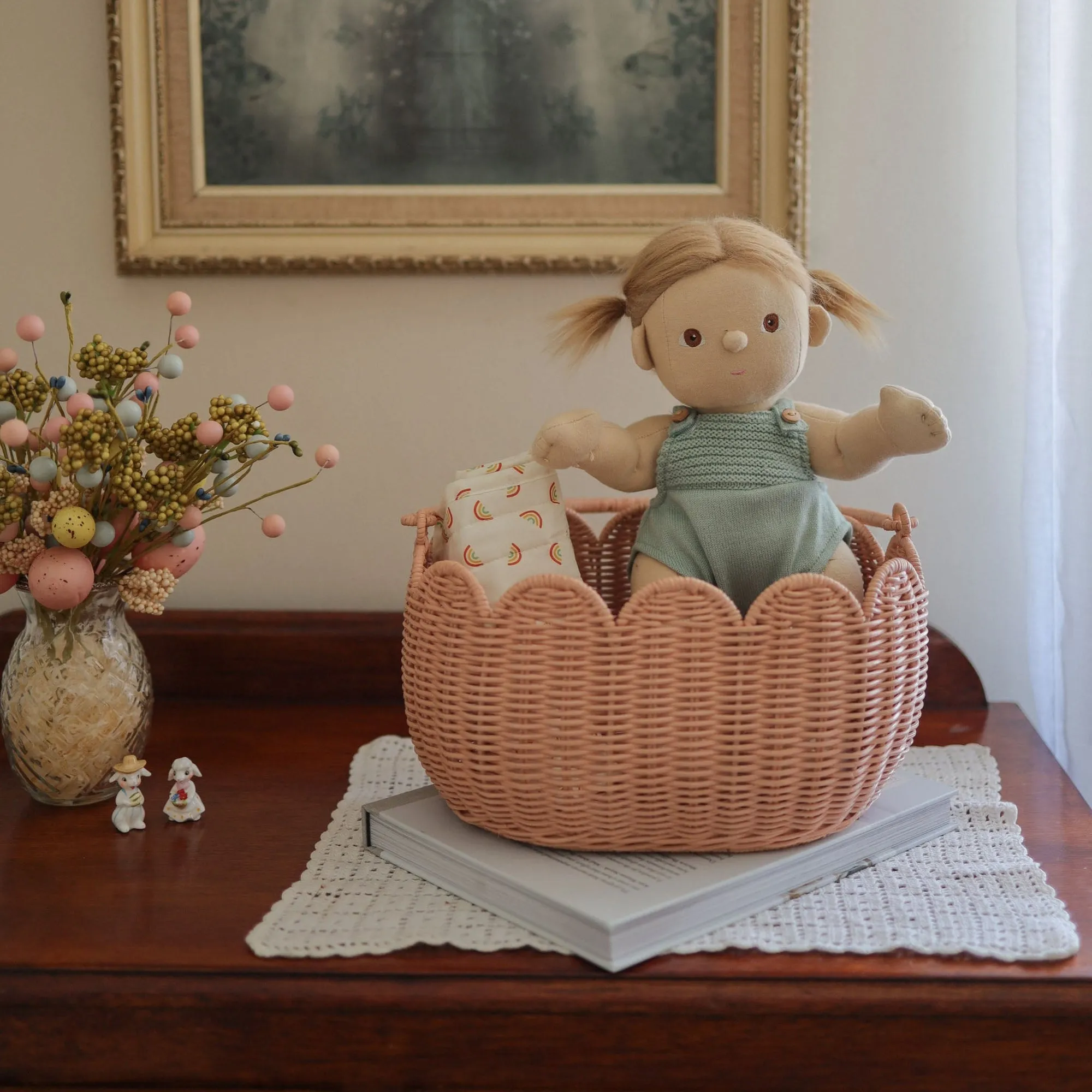 Olli Ella Rattan | Petal Basket | Seashell Pink