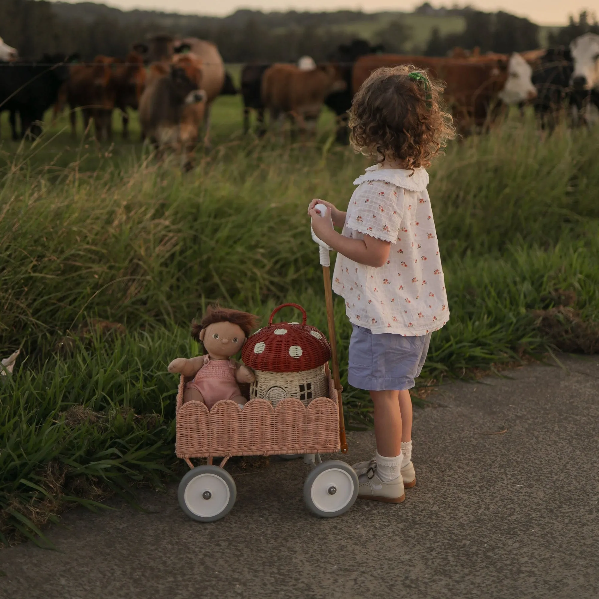 Olli Ella Rattan | Wonder Wagon PETAL | Seashell Pink