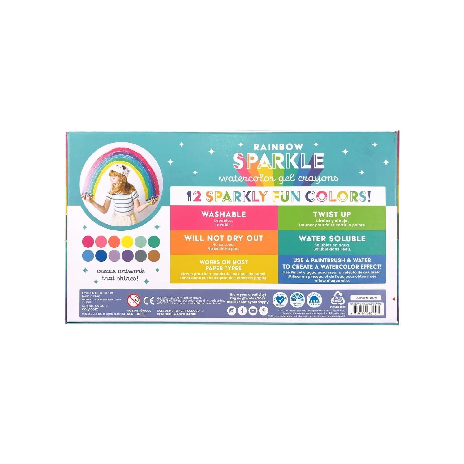 Ooly Rainbow Sparkle Watercolor Gel Crayons - Set of 12