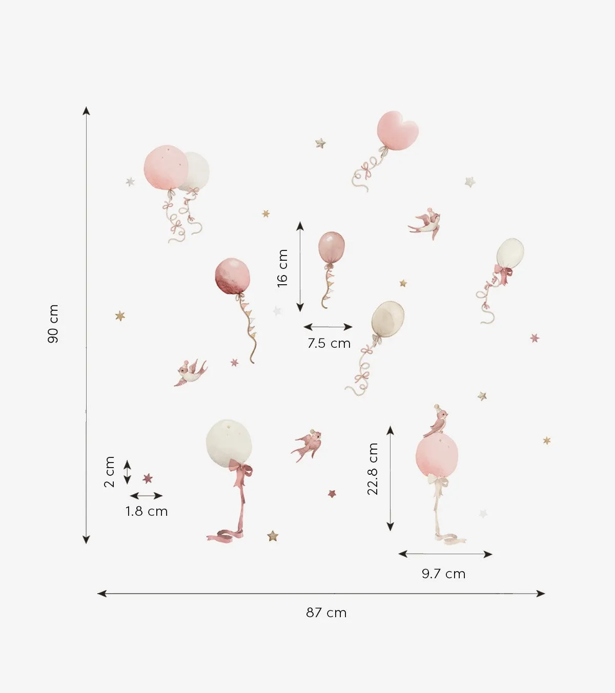 Selene | Wall Decals - Balloons   Birds Pink