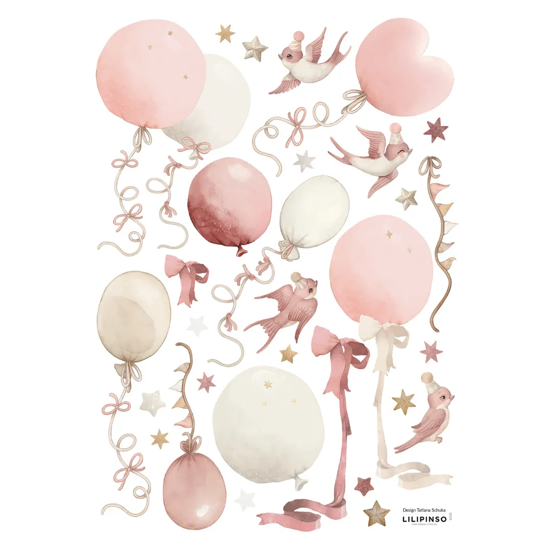 Selene | Wall Decals - Balloons   Birds Pink