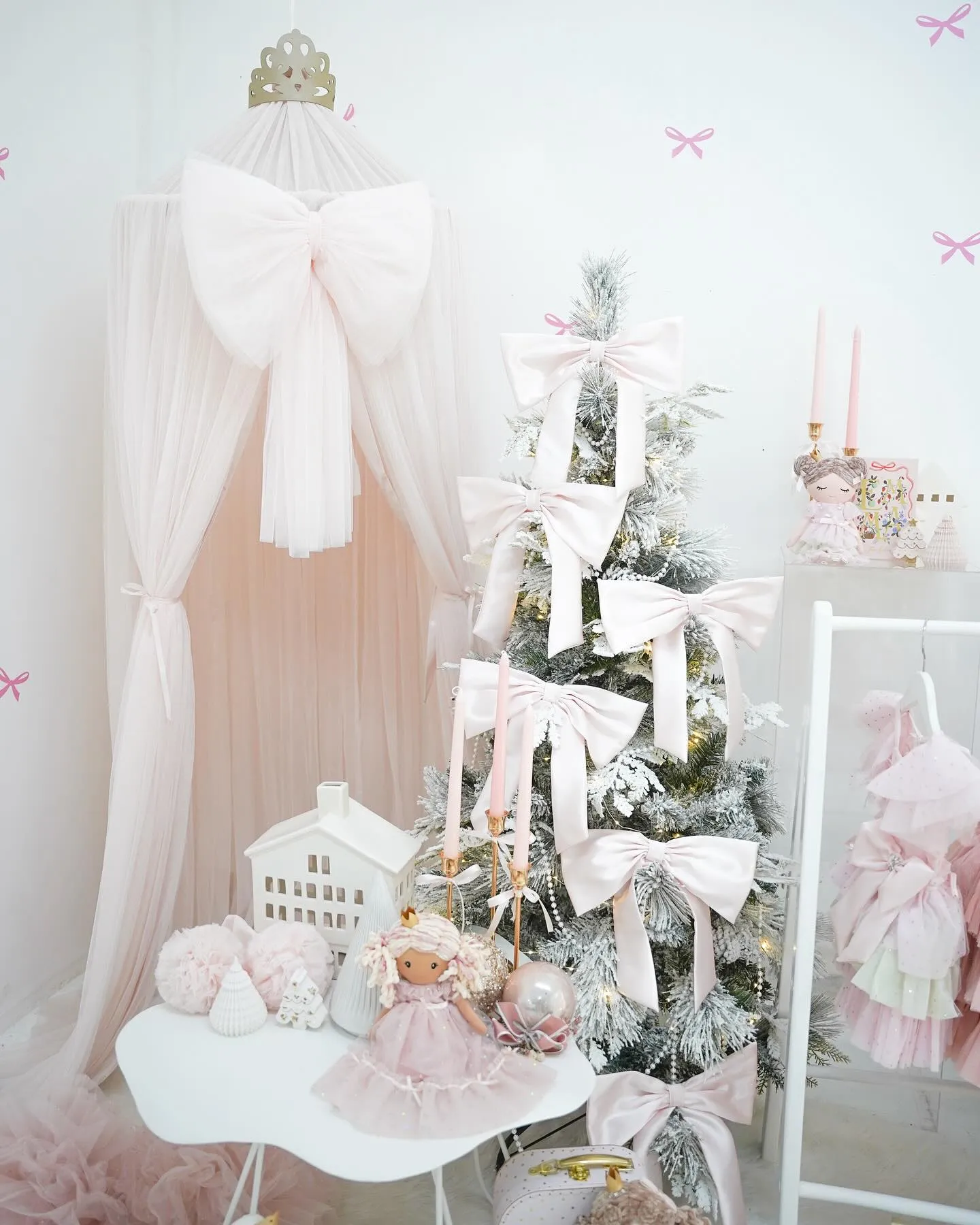 Spinkie Bow Ornament Set of 6 in POWDER PINK