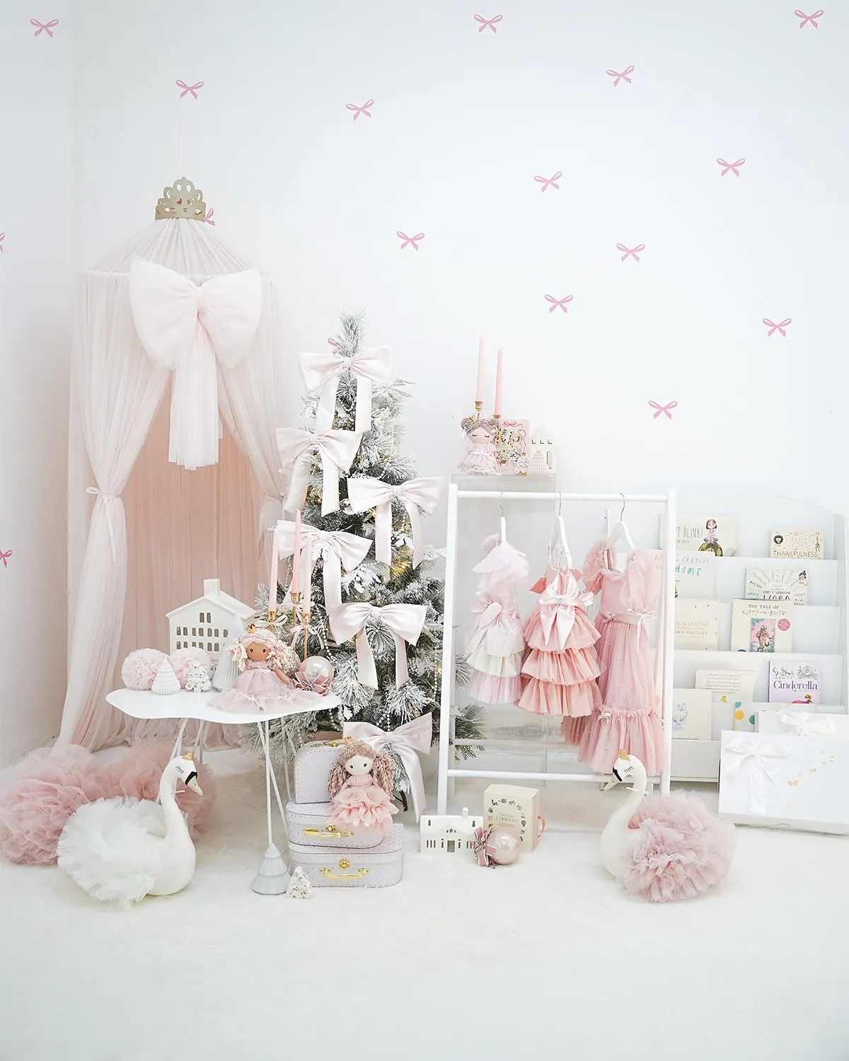 Spinkie Bow Ornament Set of 6 in POWDER PINK