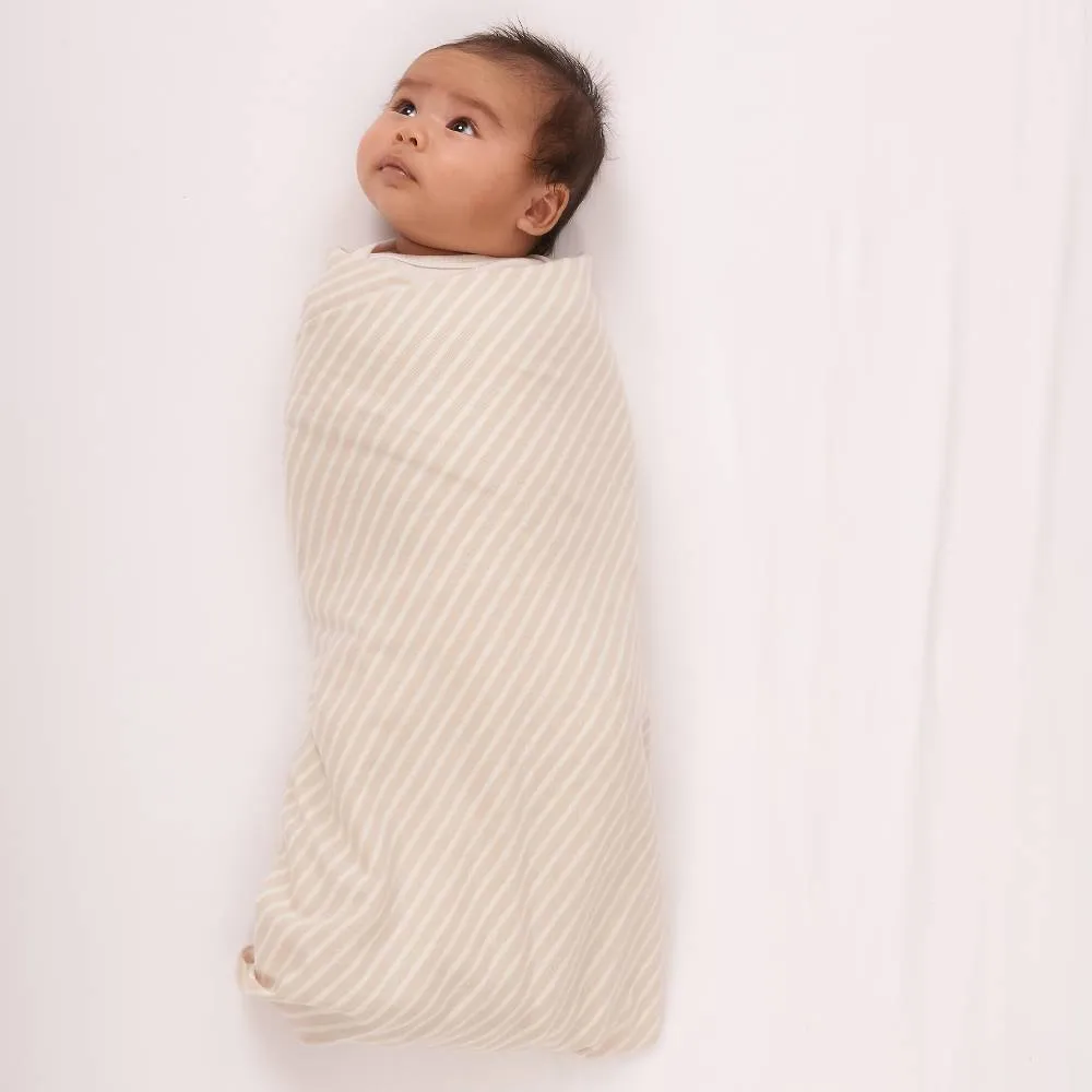 Woolbabe Merino/Organic Cotton Swaddle/Blanket | Stripes Dune
