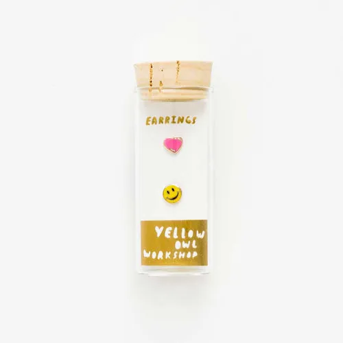 Yellow Owl Workshop Earrings - Happy Face & Heart
